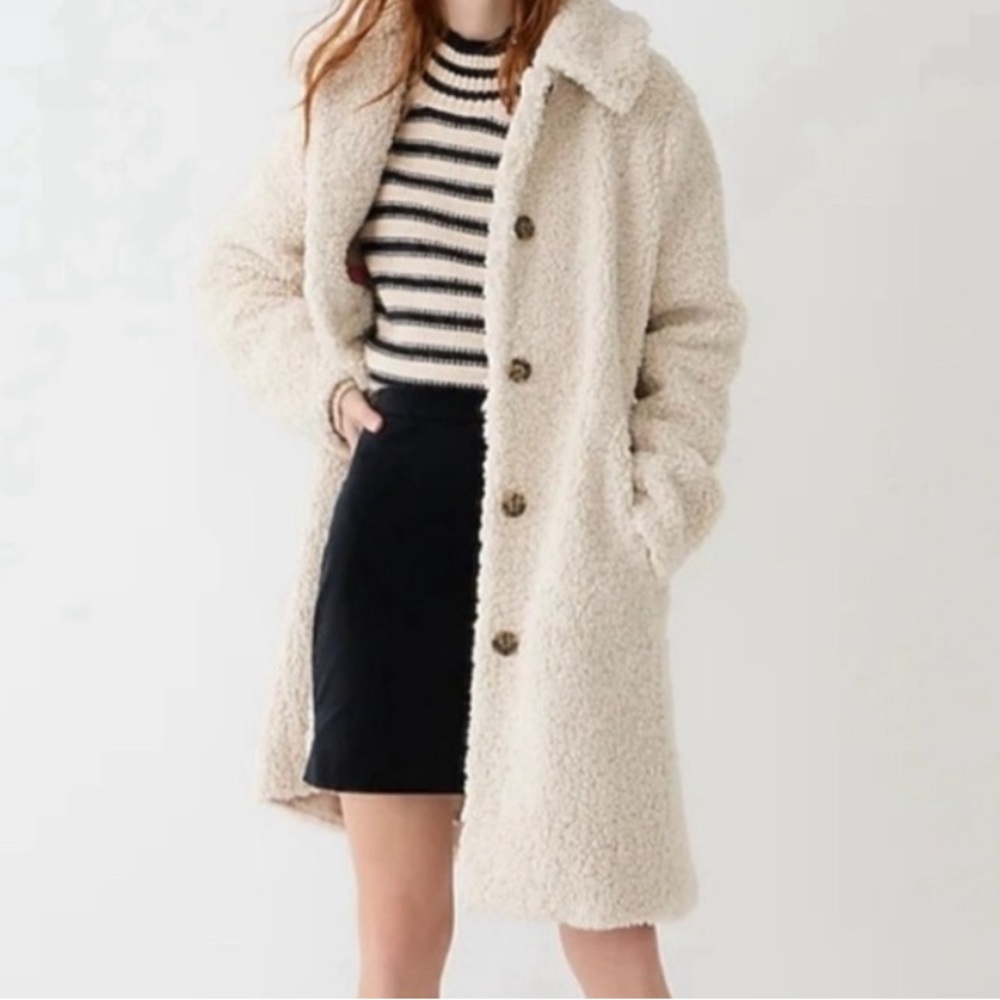Shinestar Sherpa cream trench coat w lining, tortoise shell buttons. Belt - Picture 1 of 12